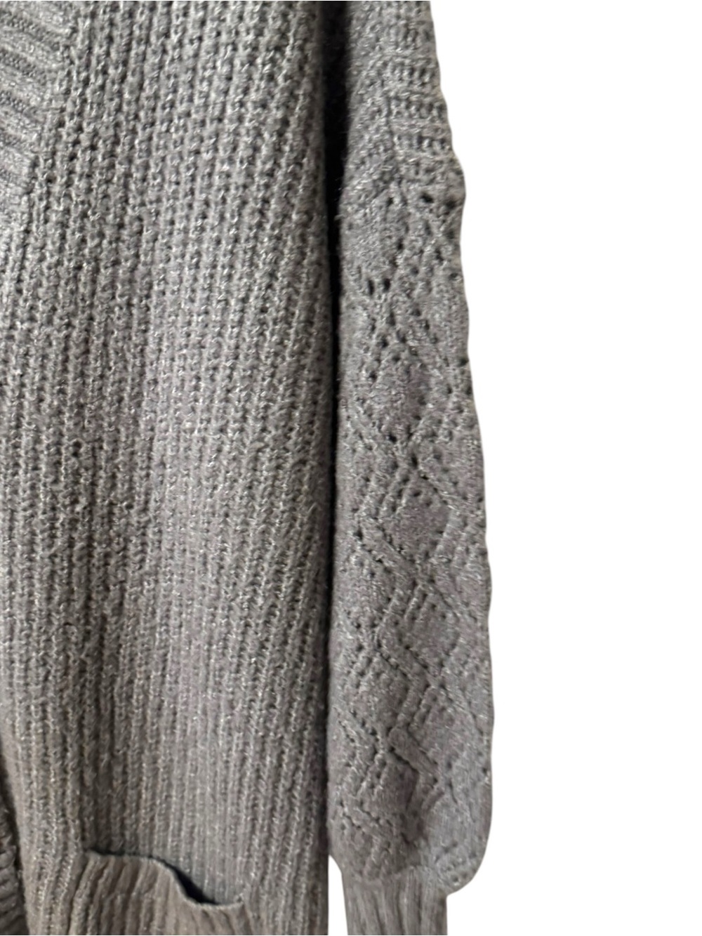 Torrid Boyfriend Cardigan Pointelle Sleeve Sweater Womens 1 14 16 1X Grey Long - Picture 8 of 10